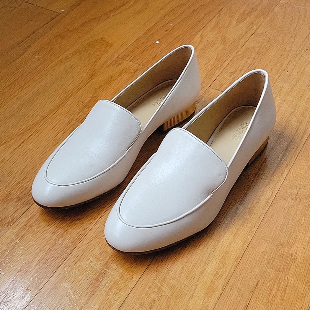 Michael Kors White Loafers with Gold Heel
